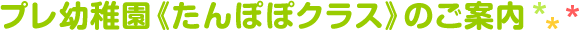 プレ幼稚園《たんぽぽクラス》のご案内